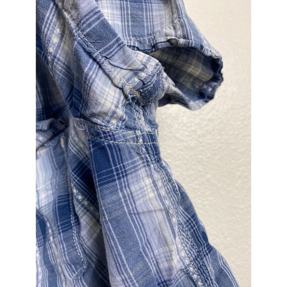 Lucky Brand Mens Shirt size Large Blue Plaid Snap Short Sleeve Cotton Classic - Picture 12 of 13